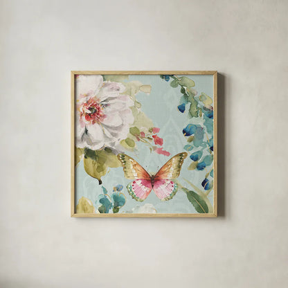Colorful Breeze IV by Lisa Audit. Shown in a natural wood glass frame for a timeless modern aesthetic. Available as an archival giclee rolled canvas, fine art paper, or poster print. SKU 24153a.