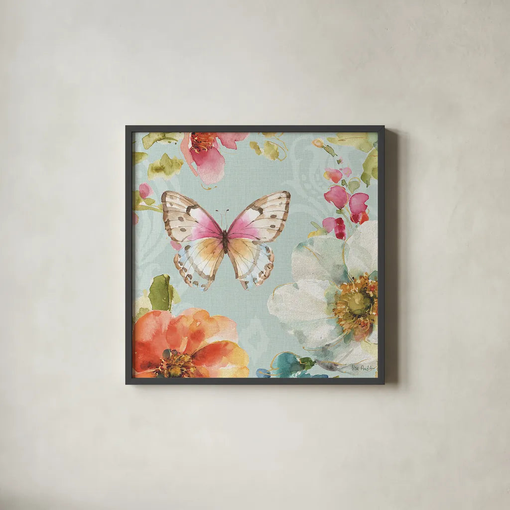 Colorful Breeze V by Lisa Audit. Shown in a sleek black glass frame for a contemporary gallery look. Available as an archival giclee rolled canvas, fine art paper, or poster print. SKU 24154a.