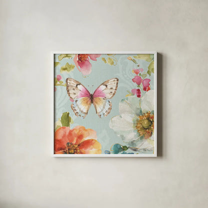 Colorful Breeze V by Lisa Audit. Shown in a crisp white glass frame for a clean and minimalist style. Available as an archival giclee rolled canvas, fine art paper, or poster print. SKU 24154a.