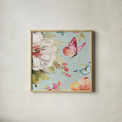 Colorful Breeze VI Crop by Lisa Audit. Shown in a natural wood glass frame for a timeless modern aesthetic. Available as an archival giclee rolled canvas, fine art paper, or poster print. SKU 24155a.