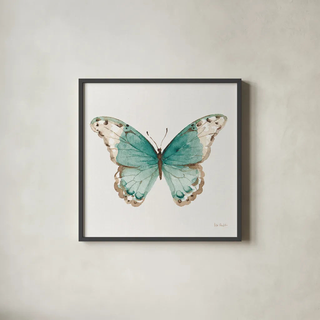 Colorful Breeze XII with Teal by Lisa Audit. Shown in a sleek black glass frame for a contemporary gallery look. Available as an archival giclee rolled canvas, fine art paper, or poster print. SKU 25910a.