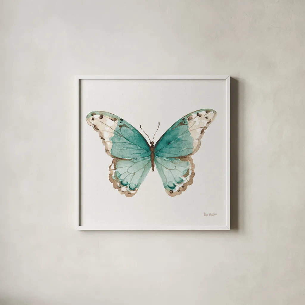 Colorful Breeze XII with Teal by Lisa Audit. Shown in a crisp white glass frame for a clean and minimalist style. Available as an archival giclee rolled canvas, fine art paper, or poster print. SKU 25910a.