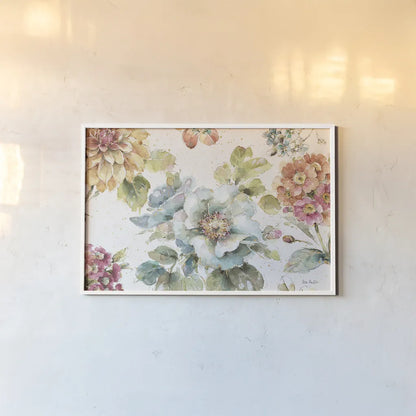 Country Bloom I by Lisa Audit. shown as a paper print in a white frame. Available as a archival giclee rolled canvas, fine art paper, or poster print. SKU 30022i.