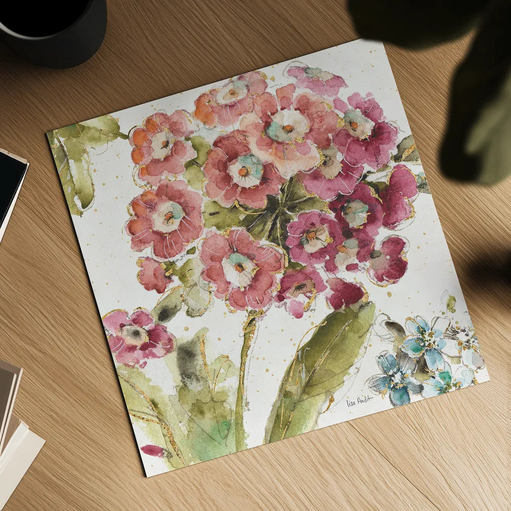 Country Bloom IV by Lisa Audit. Shown as a detailed flat fine art print, highlighting archival giclee quality. Available as an archival giclee rolled canvas, fine art paper, or poster print. SKU 30025a.