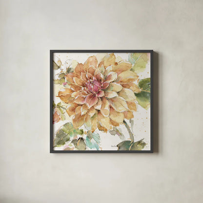 Country Bloom V by Lisa Audit. Shown in a sleek black glass frame for a contemporary gallery look. Available as an archival giclee rolled canvas, fine art paper, or poster print. SKU 30026a.