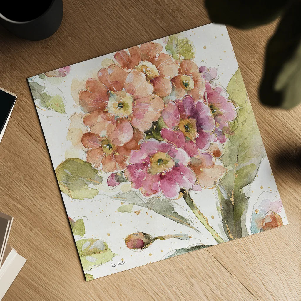 Country Bloom VI by Lisa Audit. Shown as a detailed flat fine art print, highlighting archival giclee quality. Available as an archival giclee rolled canvas, fine art paper, or poster print. SKU 30027a.