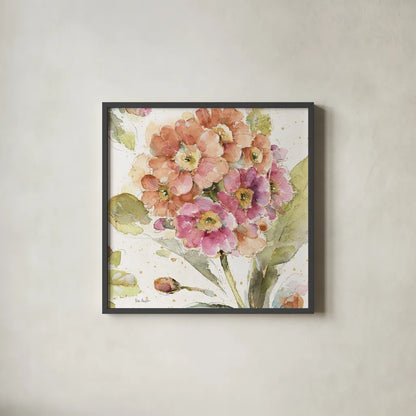 Country Bloom VI by Lisa Audit. Shown in a sleek black glass frame for a contemporary gallery look. Available as an archival giclee rolled canvas, fine art paper, or poster print. SKU 30027a.