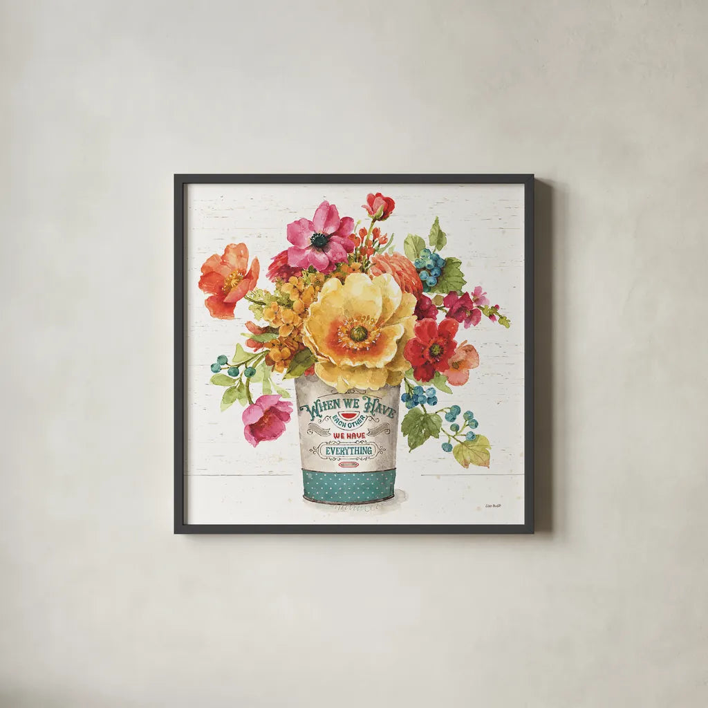 Country Fresh III by Lisa Audit. Shown in a sleek black glass frame for a contemporary gallery look. Available as an archival giclee rolled canvas, fine art paper, or poster print. SKU 42080a.