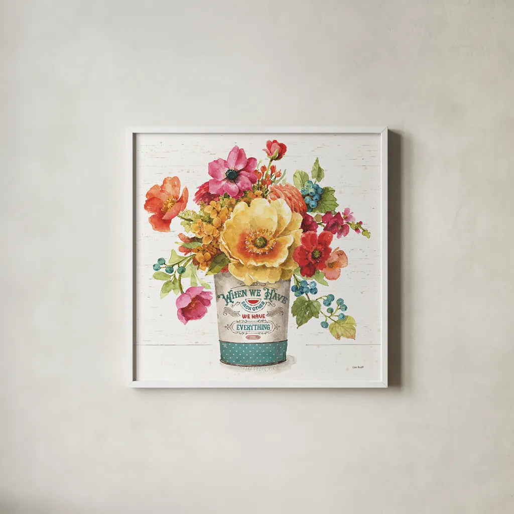 Country Fresh III by Lisa Audit. Shown in a crisp white glass frame for a clean and minimalist style. Available as an archival giclee rolled canvas, fine art paper, or poster print. SKU 42080a.