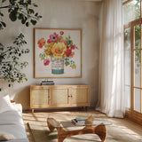 Country Fresh III by Lisa Audit. Shown in a natural wood frame in a cozy modern living room. Available as an archival giclee rolled canvas, fine art paper, or poster print. SKU 42080a.