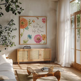 Country Fresh X by Lisa Audit. Shown in a natural wood frame in a cozy modern living room. Available as an archival giclee rolled canvas, fine art paper, or poster print. SKU 42087a.