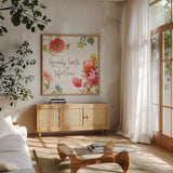 Country Fresh XI by Lisa Audit. Shown in a natural wood frame in a cozy modern living room. Available as an archival giclee rolled canvas, fine art paper, or poster print. SKU 42088a.