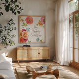 Country Fresh XII by Lisa Audit. Shown in a natural wood frame in a cozy modern living room. Available as an archival giclee rolled canvas, fine art paper, or poster print. SKU 42089a.