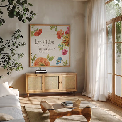 Country Fresh XIII by Lisa Audit. Shown in a natural wood frame in a cozy modern living room. Available as an archival giclee rolled canvas, fine art paper, or poster print. SKU 42090a.