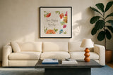 Country Fresh XIII by Lisa Audit. Displayed in a glass frame with matte in a clean modern living room. Available as an archival giclee rolled canvas, fine art paper, or poster print. SKU 42090a.