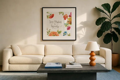 Country Fresh XIII by Lisa Audit. Displayed in a glass frame with matte in a clean modern living room. Available as an archival giclee rolled canvas, fine art paper, or poster print. SKU 42090a.
