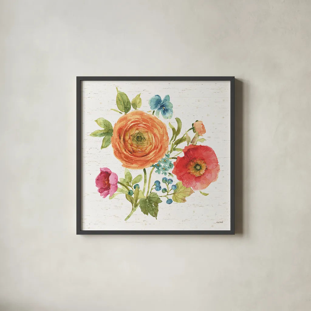 Country Fresh XIV by Lisa Audit. Shown in a sleek black glass frame for a contemporary gallery look. Available as an archival giclee rolled canvas, fine art paper, or poster print. SKU 42091a.