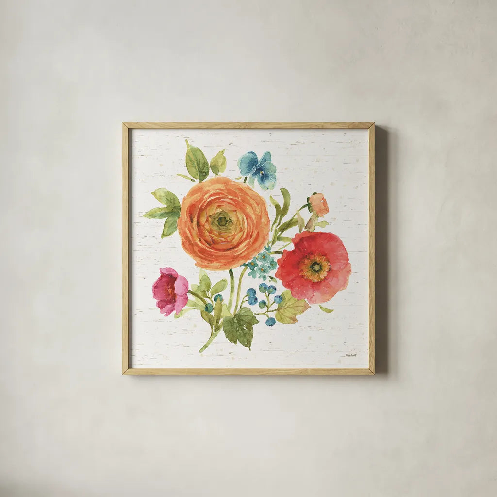 Country Fresh XIV by Lisa Audit. Shown in a natural wood glass frame for a timeless modern aesthetic. Available as an archival giclee rolled canvas, fine art paper, or poster print. SKU 42091a.