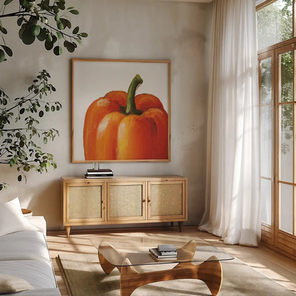 Crunchy on White by Lisa Audit. Shown in a natural wood frame in a cozy modern living room. Available as an archival giclee rolled canvas, fine art paper, or poster print. SKU 68124a.