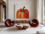 Crunchy on White by Lisa Audit. Shown as extra-large giant wall art in a modern living room. Available as an archival giclee rolled canvas, fine art paper, or poster print. SKU 68124a.
