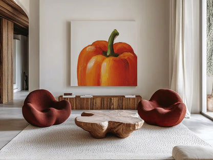 Crunchy on White by Lisa Audit. Shown as extra-large giant wall art in a modern living room. Available as an archival giclee rolled canvas, fine art paper, or poster print. SKU 68124a.