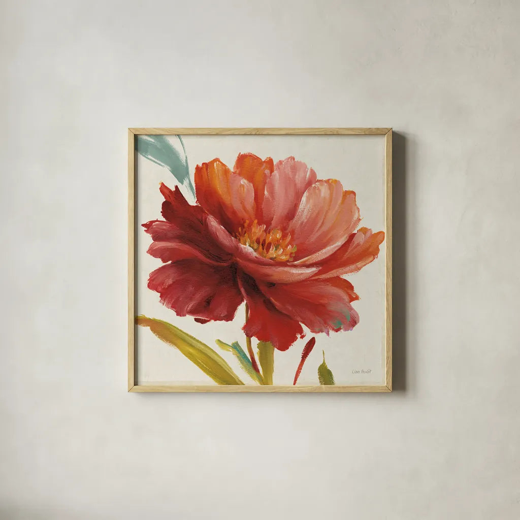 Dancing Colors I by Lisa Audit. Shown in a natural wood glass frame for a timeless modern aesthetic. Available as an archival giclee rolled canvas, fine art paper, or poster print. SKU 2975a.