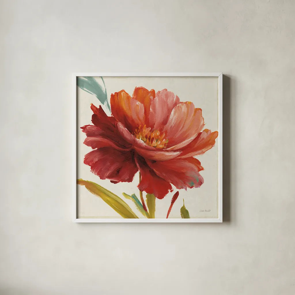 Dancing Colors I by Lisa Audit. Shown in a crisp white glass frame for a clean and minimalist style. Available as an archival giclee rolled canvas, fine art paper, or poster print. SKU 2975a.