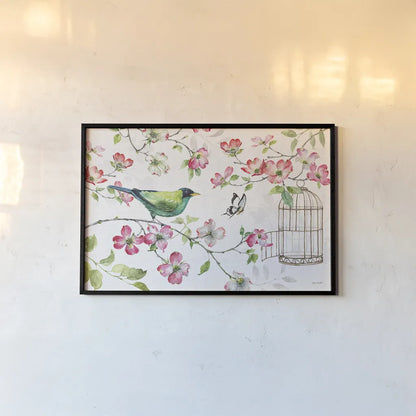 Dogwood Garden I by Lisa Audit. shown as a paper print in a black flame. Available as a archival giclee rolled canvas, fine art paper, or poster print. SKU 34763i.