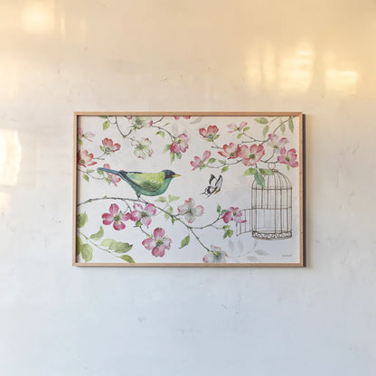Dogwood Garden I by Lisa Audit. shown as a paper print in a natural frame. Available as a archival giclee rolled canvas, fine art paper, or poster print. SKU 34763i.