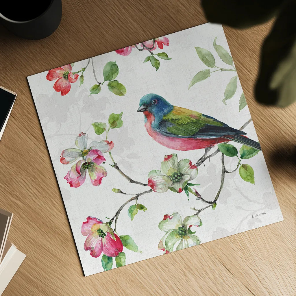 Dogwood Garden III by Lisa Audit. Shown as a detailed flat fine art print, highlighting archival giclee quality. Available as an archival giclee rolled canvas, fine art paper, or poster print. SKU 34765a.