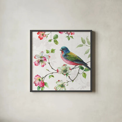 Dogwood Garden III by Lisa Audit. Shown in a sleek black glass frame for a contemporary gallery look. Available as an archival giclee rolled canvas, fine art paper, or poster print. SKU 34765a.