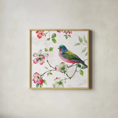 Dogwood Garden III by Lisa Audit. Shown in a natural wood glass frame for a timeless modern aesthetic. Available as an archival giclee rolled canvas, fine art paper, or poster print. SKU 34765a.