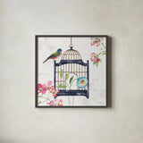 Dogwood Garden V Navy by Lisa Audit. Shown in a sleek black glass frame for a contemporary gallery look. Available as an archival giclee rolled canvas, fine art paper, or poster print. SKU 56035a.