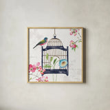 Dogwood Garden V Navy by Lisa Audit. Shown in a natural wood glass frame for a timeless modern aesthetic. Available as an archival giclee rolled canvas, fine art paper, or poster print. SKU 56035a.