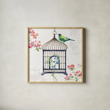 Dogwood Garden VI Navy by Lisa Audit. Shown in a natural wood glass frame for a timeless modern aesthetic. Available as an archival giclee rolled canvas, fine art paper, or poster print. SKU 56036a.