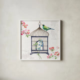 Dogwood Garden VI Navy by Lisa Audit. Shown in a crisp white glass frame for a clean and minimalist style. Available as an archival giclee rolled canvas, fine art paper, or poster print. SKU 56036a.