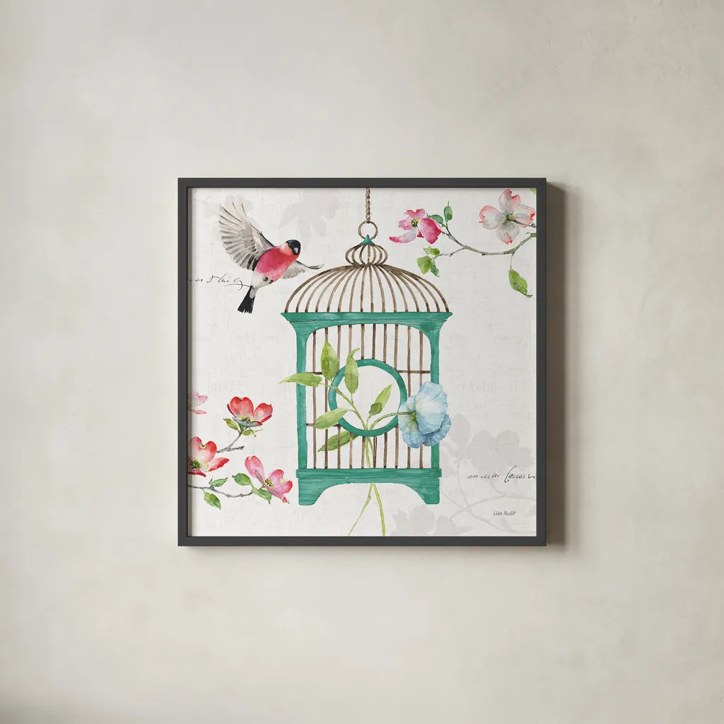 Dogwood Garden VII by Lisa Audit. Shown in a sleek black glass frame for a contemporary gallery look. Available as an archival giclee rolled canvas, fine art paper, or poster print. SKU 34769a.