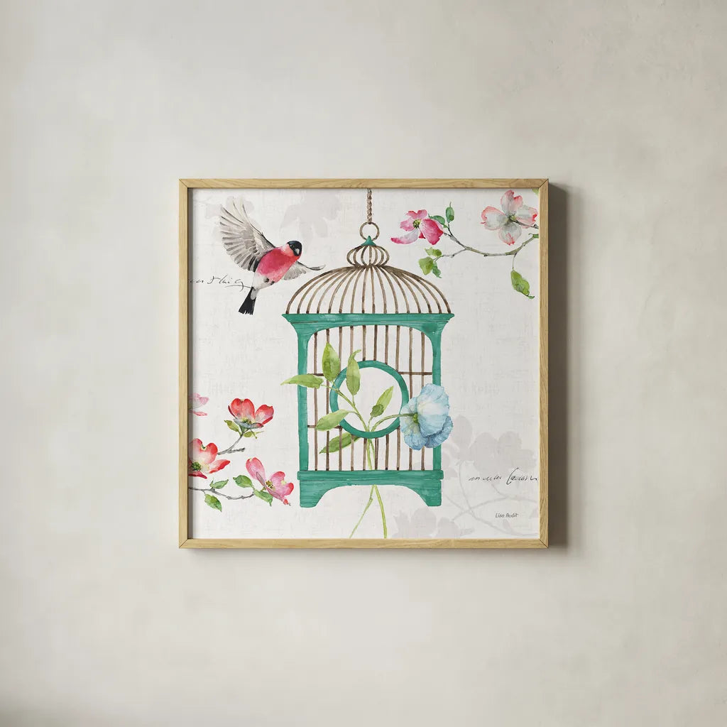 Dogwood Garden VII by Lisa Audit. Shown in a natural wood glass frame for a timeless modern aesthetic. Available as an archival giclee rolled canvas, fine art paper, or poster print. SKU 34769a.