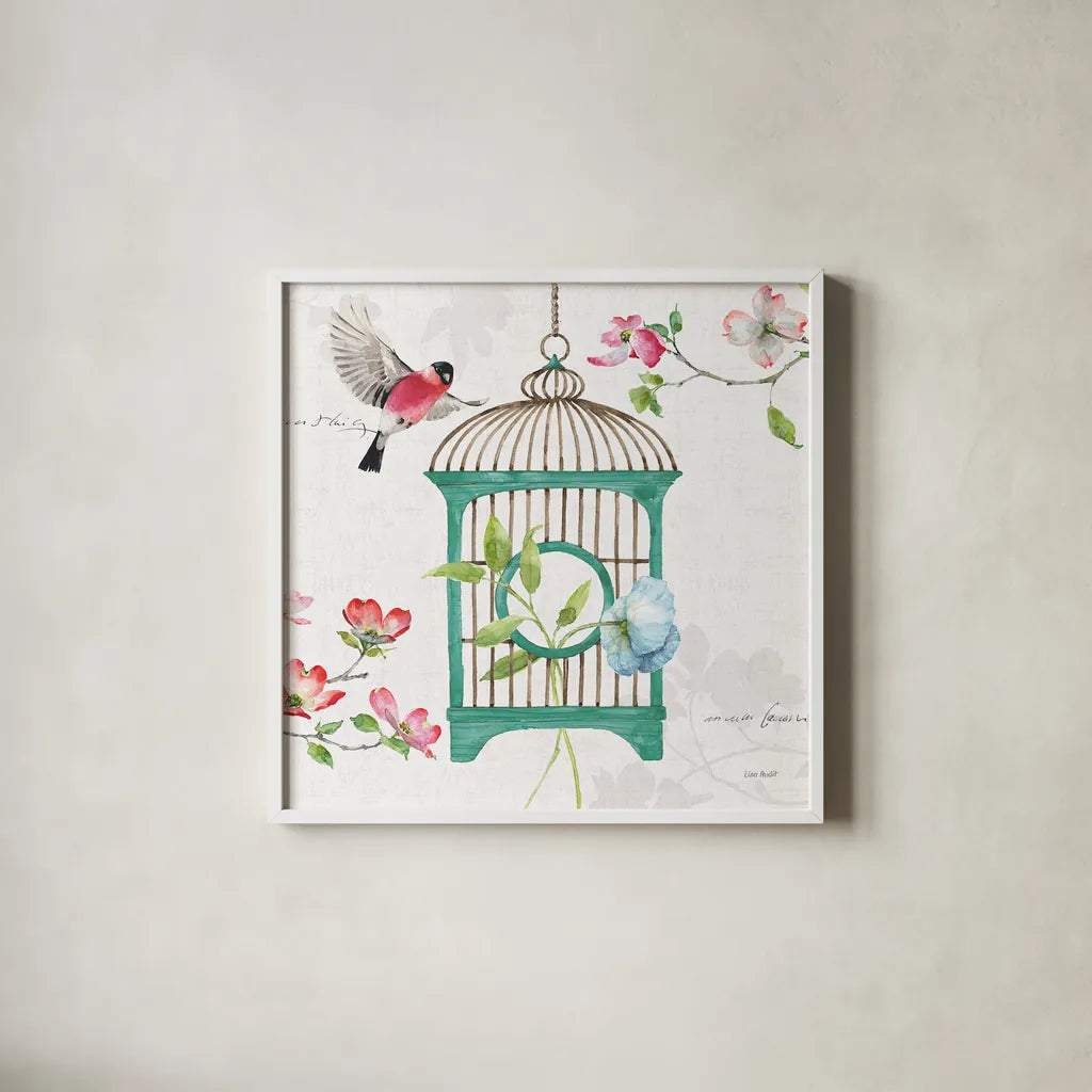 Dogwood Garden VII by Lisa Audit. Shown in a crisp white glass frame for a clean and minimalist style. Available as an archival giclee rolled canvas, fine art paper, or poster print. SKU 34769a.