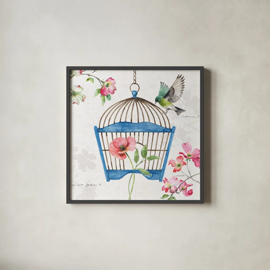 Dogwood Garden VIII by Lisa Audit. Shown in a sleek black glass frame for a contemporary gallery look. Available as an archival giclee rolled canvas, fine art paper, or poster print. SKU 34770a.