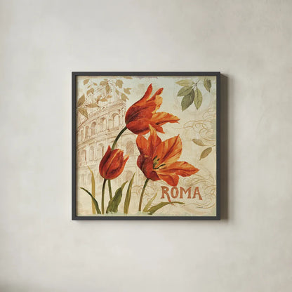 European Flowers I by Lisa Audit. Shown in a sleek black glass frame for a contemporary gallery look. Available as an archival giclee rolled canvas, fine art paper, or poster print. SKU 11699a.