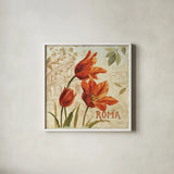 European Flowers I by Lisa Audit. Shown in a crisp white glass frame for a clean and minimalist style. Available as an archival giclee rolled canvas, fine art paper, or poster print. SKU 11699a.