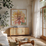 Fall Meadow VIII by Lisa Audit. Shown in a natural wood frame in a cozy modern living room. Available as an archival giclee rolled canvas, fine art paper, or poster print. SKU 55393a.
