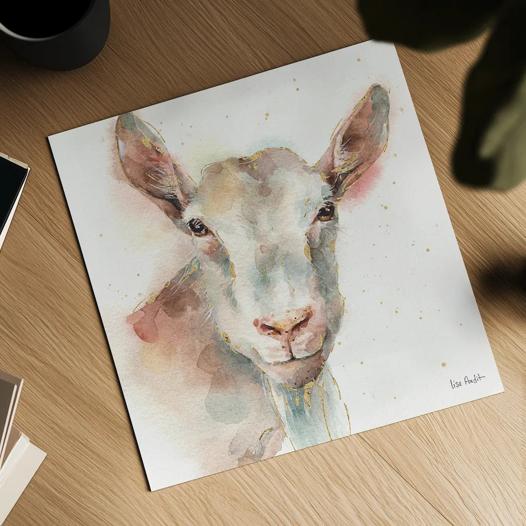 Farm Friends I by Lisa Audit. Shown as a detailed flat fine art print, highlighting archival giclee quality. Available as an archival giclee rolled canvas, fine art paper, or poster print. SKU 26532a.