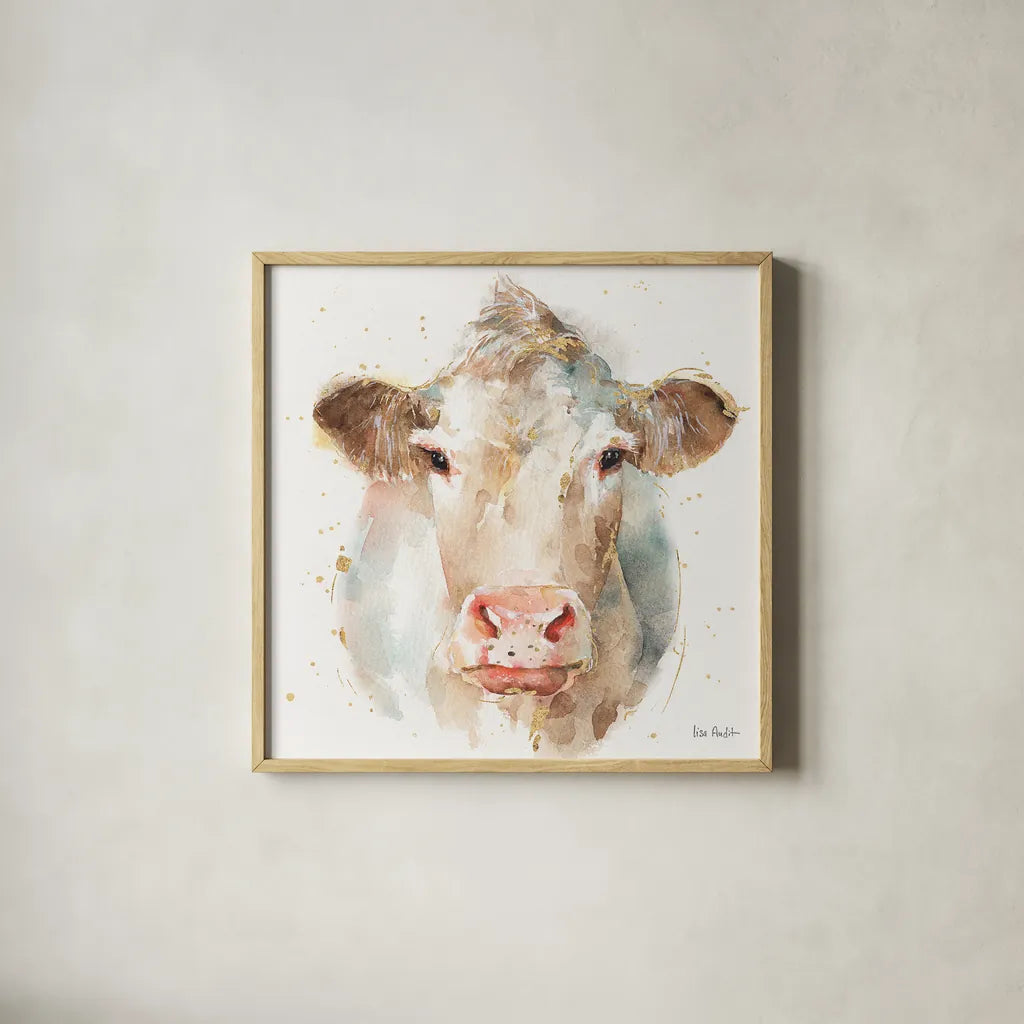 Farm Friends II by Lisa Audit. Shown in a natural wood glass frame for a timeless modern aesthetic. Available as an archival giclee rolled canvas, fine art paper, or poster print. SKU 26533a.