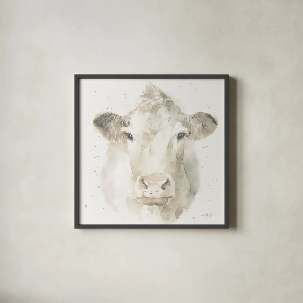 Farm Friends II Neutral by Lisa Audit. Shown in a sleek black glass frame for a contemporary gallery look. Available as an archival giclee rolled canvas, fine art paper, or poster print. SKU 39928a.