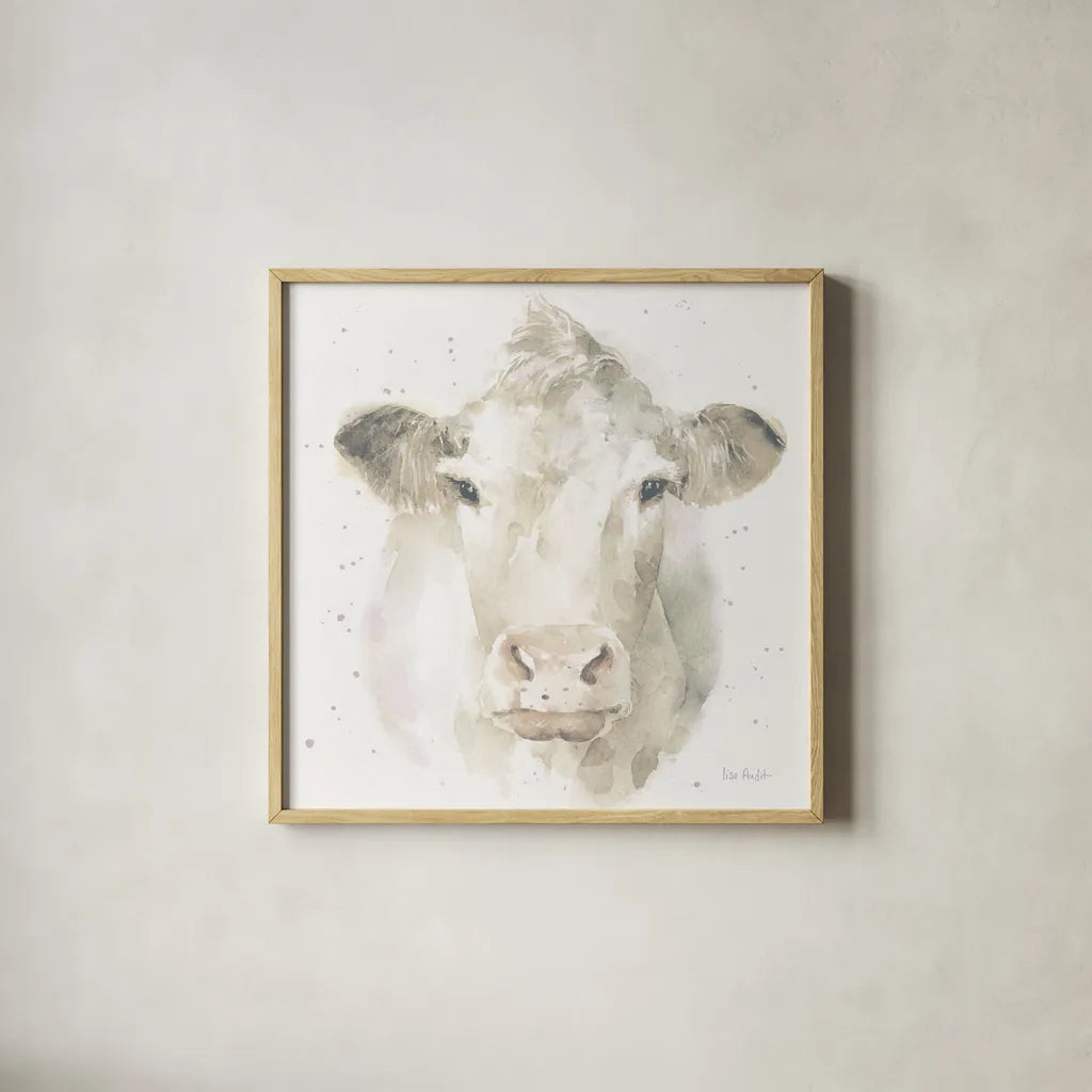 Farm Friends II Neutral by Lisa Audit. Shown in a natural wood glass frame for a timeless modern aesthetic. Available as an archival giclee rolled canvas, fine art paper, or poster print. SKU 39928a.