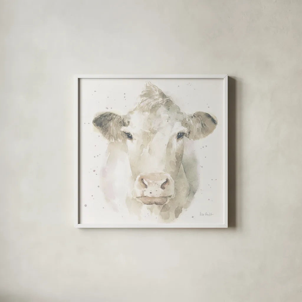 Farm Friends II Neutral by Lisa Audit. Shown in a crisp white glass frame for a clean and minimalist style. Available as an archival giclee rolled canvas, fine art paper, or poster print. SKU 39928a.