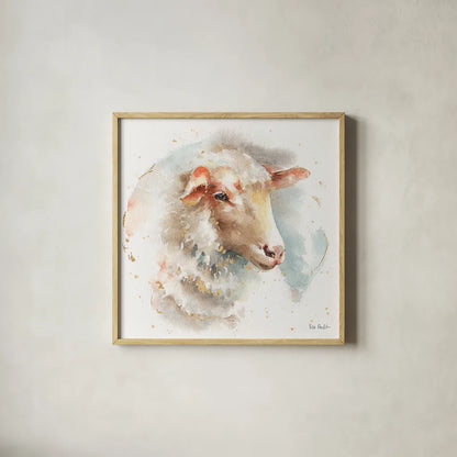 Farm Friends IV by Lisa Audit. Shown in a natural wood glass frame for a timeless modern aesthetic. Available as an archival giclee rolled canvas, fine art paper, or poster print. SKU 26535a.