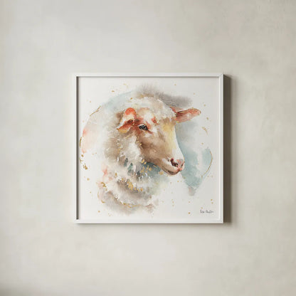 Farm Friends IV by Lisa Audit. Shown in a crisp white glass frame for a clean and minimalist style. Available as an archival giclee rolled canvas, fine art paper, or poster print. SKU 26535a.